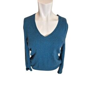 Only Mine 100% Cashmere V-neck Sweater V-neck Peacock Blue Sz S
